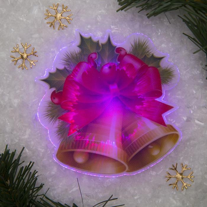 Световая картинка на магните "Колокольчик"(батарейки в комплекте), оптоволокно, 1 LED, RGB