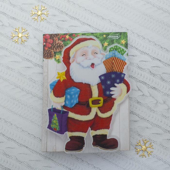 Световая картинка на магните "Дед Мороз с подарками"(батарейки в комплекте), 1 LED, RGB