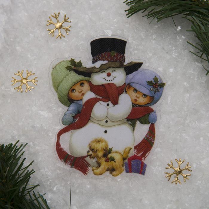 Световая картинка на присоске "Снеговик с детьми"(батарейки в комплекте), 1 LED, RGB