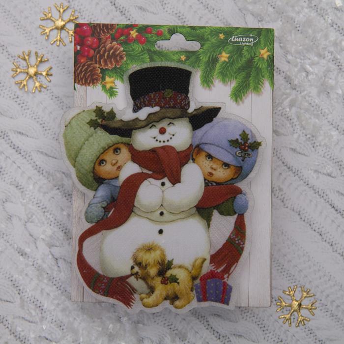 Световая картинка на присоске "Снеговик с детьми"(батарейки в комплекте), 1 LED, RGB