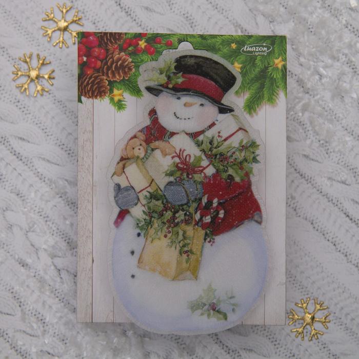 Световая картинка на присоске "Снеговик"(батарейки в комплекте), оптоволокно, 1 LED, RGB