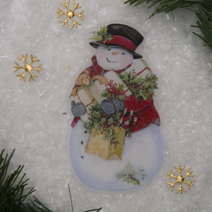 Световая картинка на магните "Снеговик"(батарейки в комплекте), оптоволокно, 1 LED, RGB