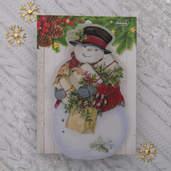 Световая картинка на магните "Снеговик"(батарейки в комплекте), оптоволокно, 1 LED, RGB