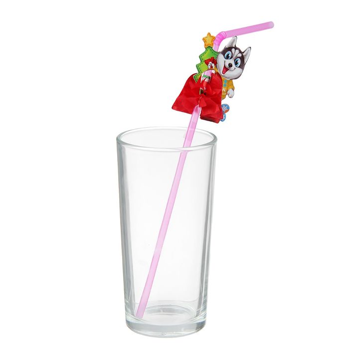 Трубочка для коктейля гофре "С Новым годом", хаски, набор 6 шт.