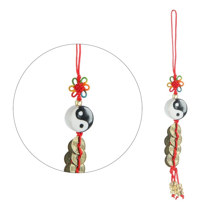 Подвеска 8 монет "Инь-Ян с узлом счастья" 12 см