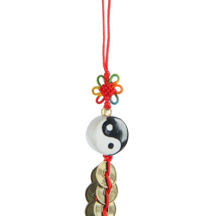 Подвеска 8 монет "Инь-Ян с узлом счастья" 12 см