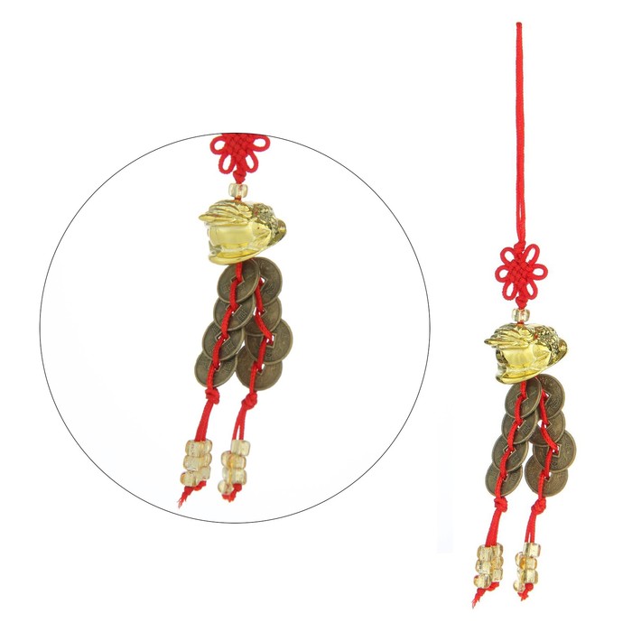 Подвеска 8 монет "Денежная жаба с узлом счастья" 12 см