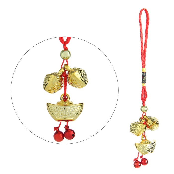 Подвеска + колокольчики "Три золотых слитка" 18 см