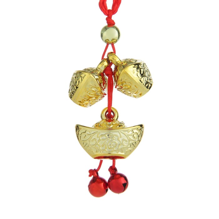 Подвеска + колокольчики "Три золотых слитка" 18 см