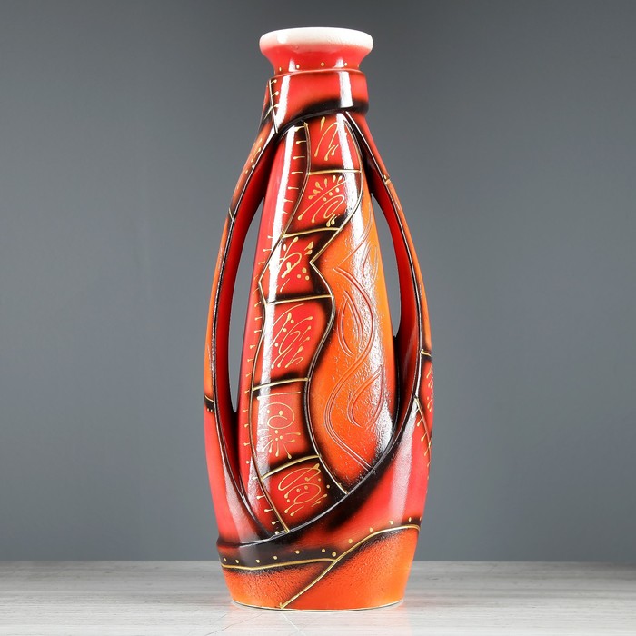 Ваза напольная "Венеция" художественная роспись, абстракция, оранжевый фон