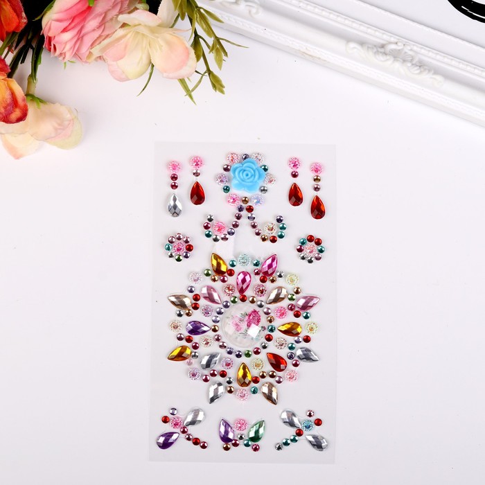 Наклейка пластик стразы "Цветок-солнце" МИКС 19х8 см