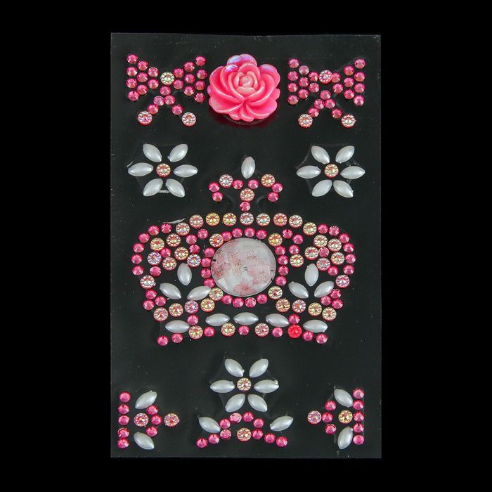 Наклейка пластик стразы "Корона, жемчуг" МИКС 19х8 см