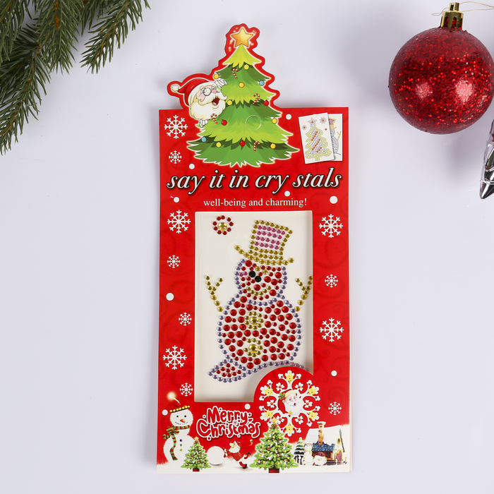 Наклейка пластик стразы "Дед Мороз/Снеговик" МИКС 26х11 см