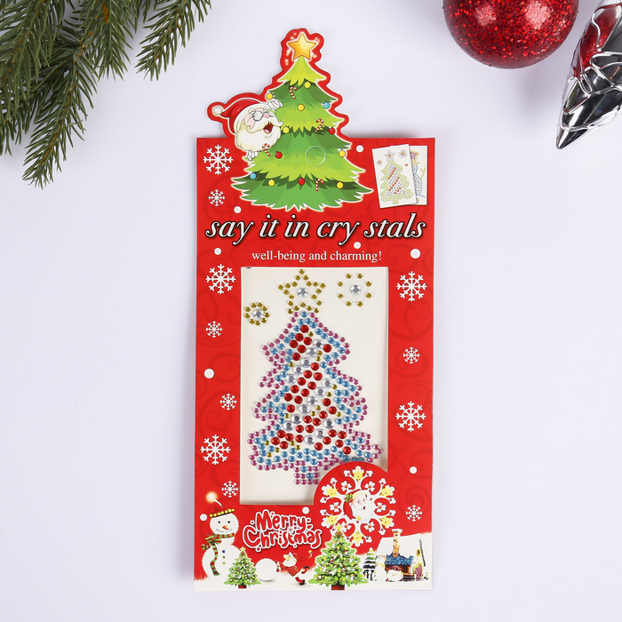 Наклейка пластик стразы "Ёлочка" МИКС 26х11 см