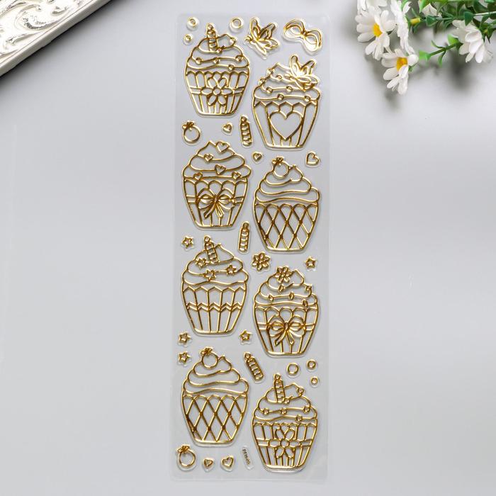 Наклейка пластик "Пирожное/Туфли" золото/серебро МИКС 35х10 см