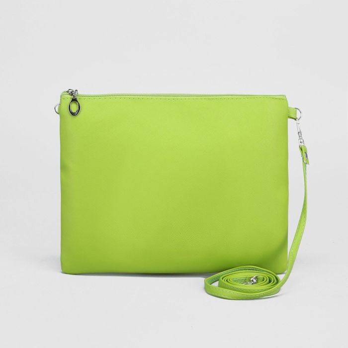 Клатч женский, отдел на молнии, длинный ремень, цвет зелёный