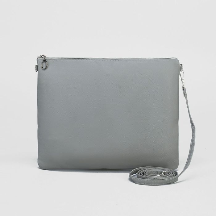 Клатч женский, отдел на молнии, длинный ремень, цвет серый