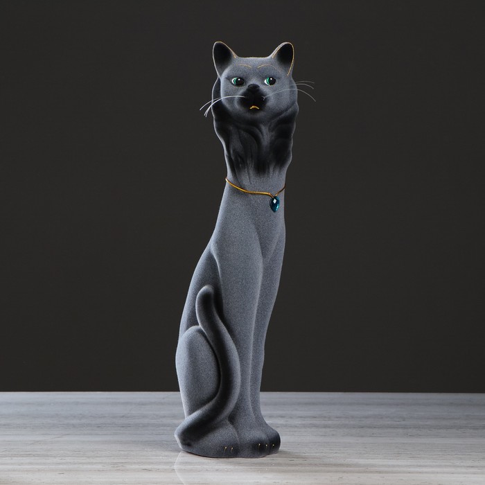 Копилка "Кошка Василиса" большая, флок, серая, микс