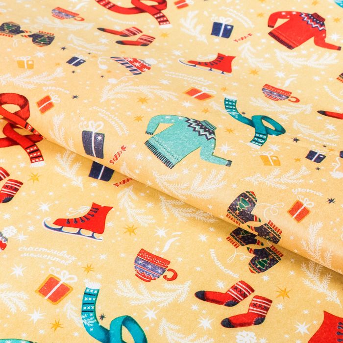 Бумага упаковочная тишью "Новогоднее веселье", 50 х70 см