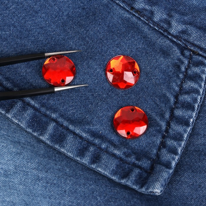 Стразы пришивные, d=12мм, 20шт, круглые, цвет красный