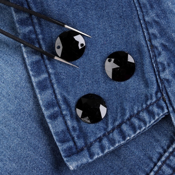 Стразы пришивные, d=14мм, 20шт, круглые, цвет чёрный