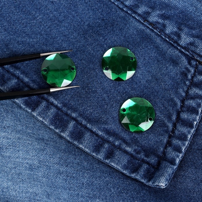 Стразы пришивные, d=14мм, 20шт, круглые, цвет зелёный