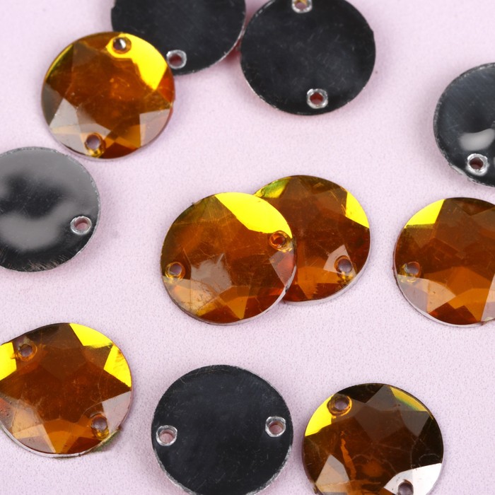 Стразы пришивные, d=14мм, 20шт, круглые, цвет жёлтый