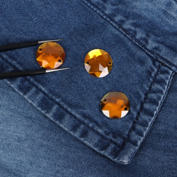 Стразы пришивные, d=14мм, 20шт, круглые, цвет жёлтый