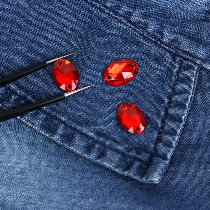 Стразы пришивные, 10*14мм, 20шт, овальные, цвет красный