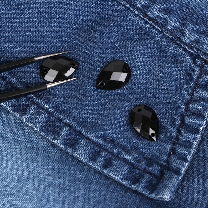 Стразы пришивные, 10*14мм, 20шт, в форме капли, цвет чёрный