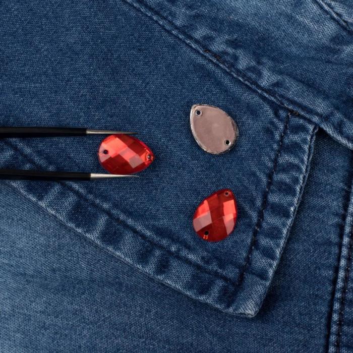 Стразы пришивные, 10*14мм, 20шт, в форме капли, цвет красный