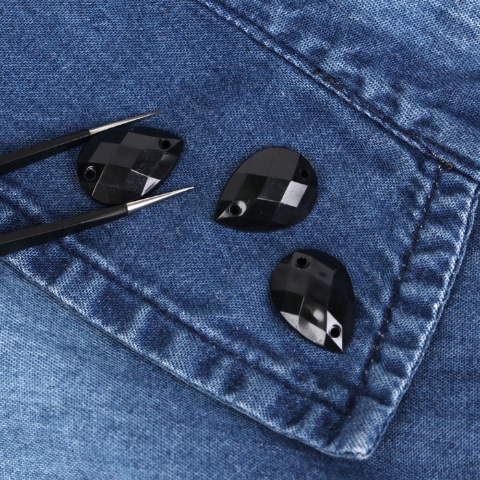 Стразы пришивные, 13*18мм, 20шт, в форме капли, цвет чёрный