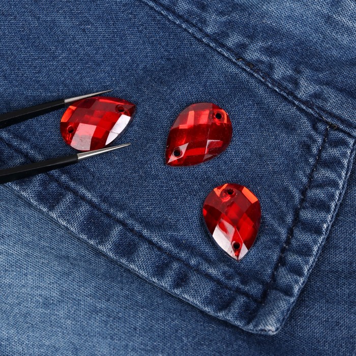 Стразы пришивные, 13*18мм, 20шт, в форме капли, цвет красный
