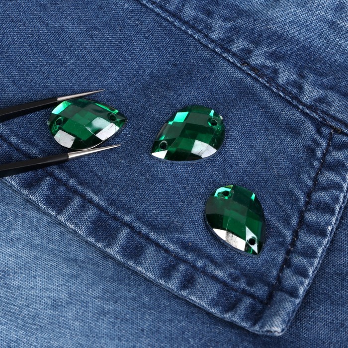 Стразы пришивные, 13*18мм, 20шт, в форме капли, цвет зелёный