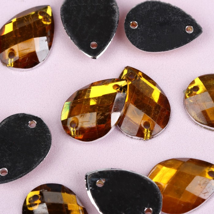 Стразы пришивные, 13*18мм, 20шт, в форме капли, цвет жёлтый