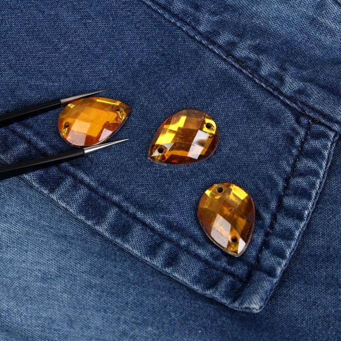 Стразы пришивные, 13*18мм, 20шт, в форме капли, цвет жёлтый