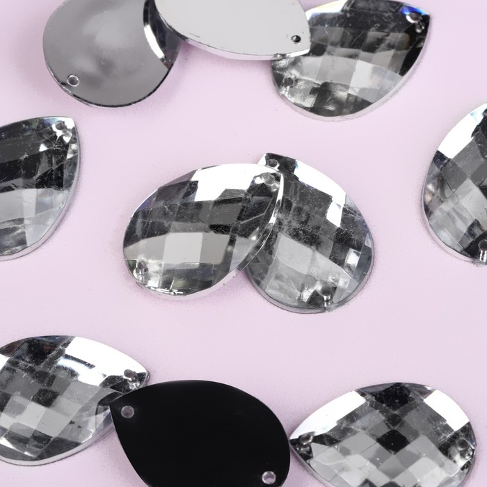 Стразы пришивные, 18*25мм, 10шт, в форме капли, цвет белый