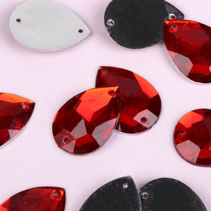 Стразы пришивные, 18*25мм, 10шт, в форме капли, цвет красный