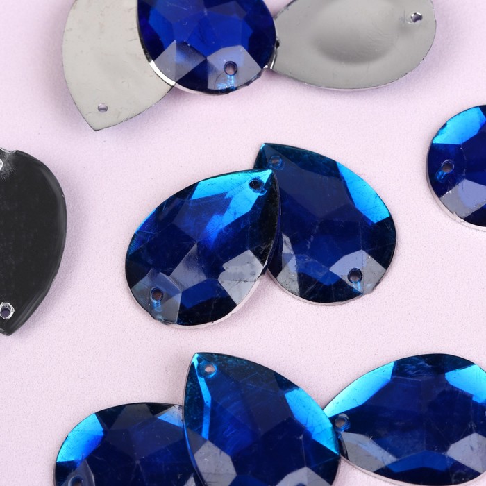 Стразы пришивные, 18*25мм, 10шт, в форме капли, цвет синий