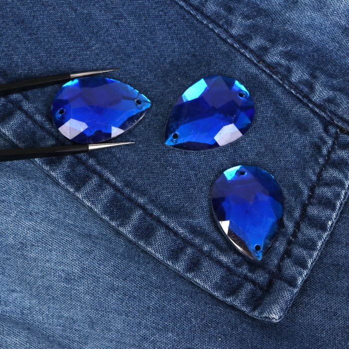 Стразы пришивные, 18*25мм, 10шт, в форме капли, цвет синий