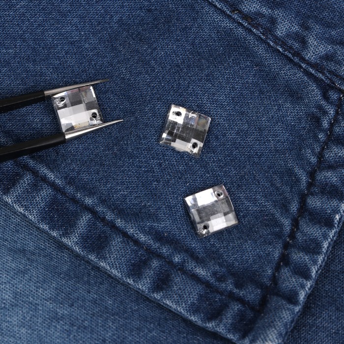 Стразы пришивные, 8*8мм, 50шт, квадратные, цвет белый