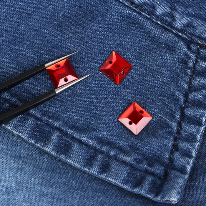 Стразы пришивные, 8*8мм, 50шт, квадратные, цвет красный