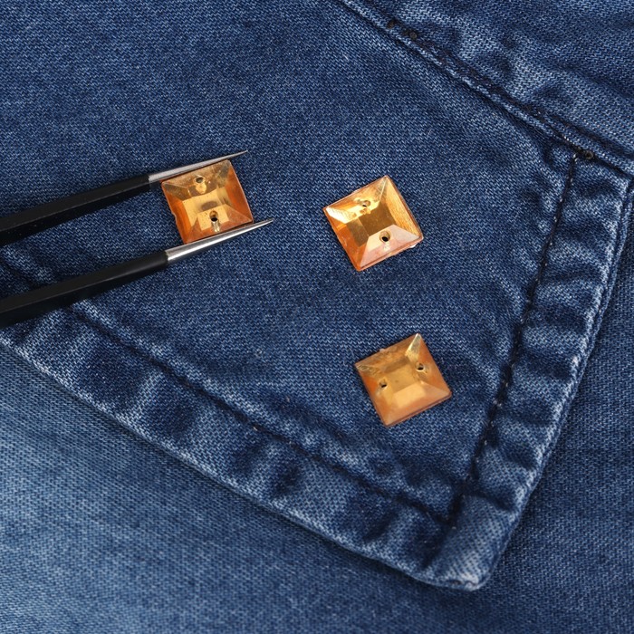 Стразы пришивные, 8*8мм, 50шт, квадратные, цвет жёлтый