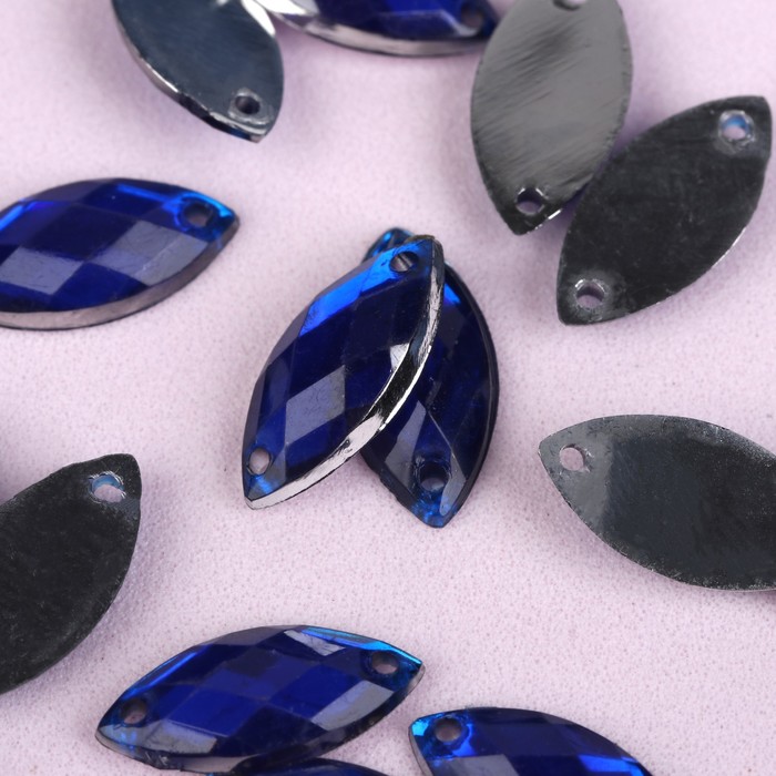 Стразы пришивные, 7*15мм, 50шт, в форме лепестка, цвет синий