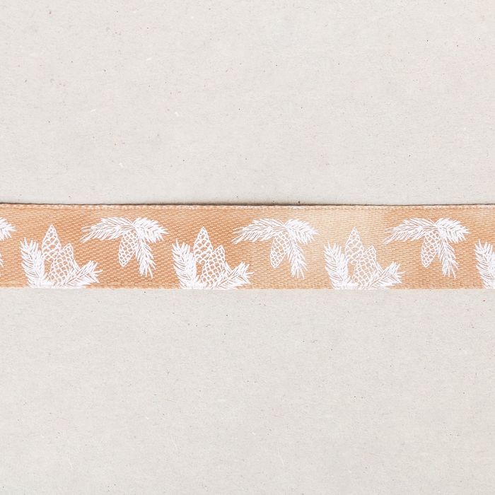 Лента атласная декоративная «Еловые веточки», 1,5 см × 2 м