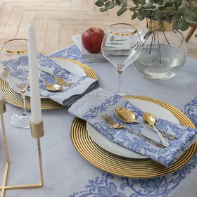 

Столовый набор "Этель" (скатерть 150х200 см, салфетки 45х45 см - 6 шт.) цвет синий, хл. с ВМГО
