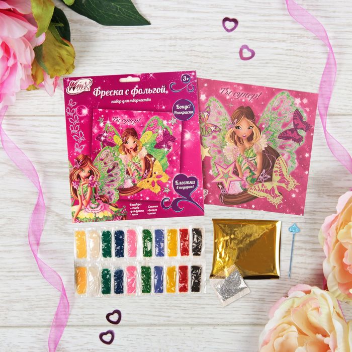 Фреска с блестками и фольгой "Ты супер!" феи ВИНКС: Флора + песок, стека