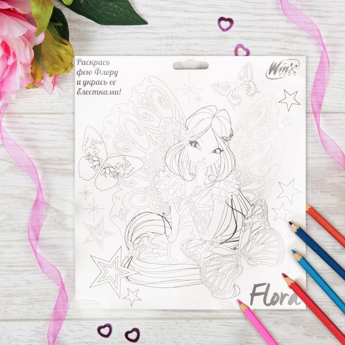 Фреска с блестками и фольгой "Ты супер!" феи ВИНКС: Флора + песок, стека