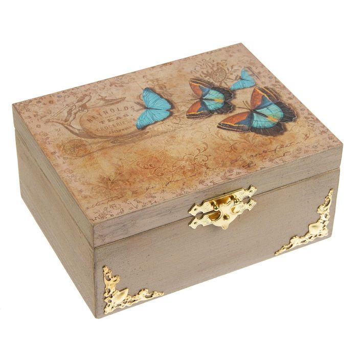 Шкатулка дерево "Голубые бабочки" 17х13х7,5 см