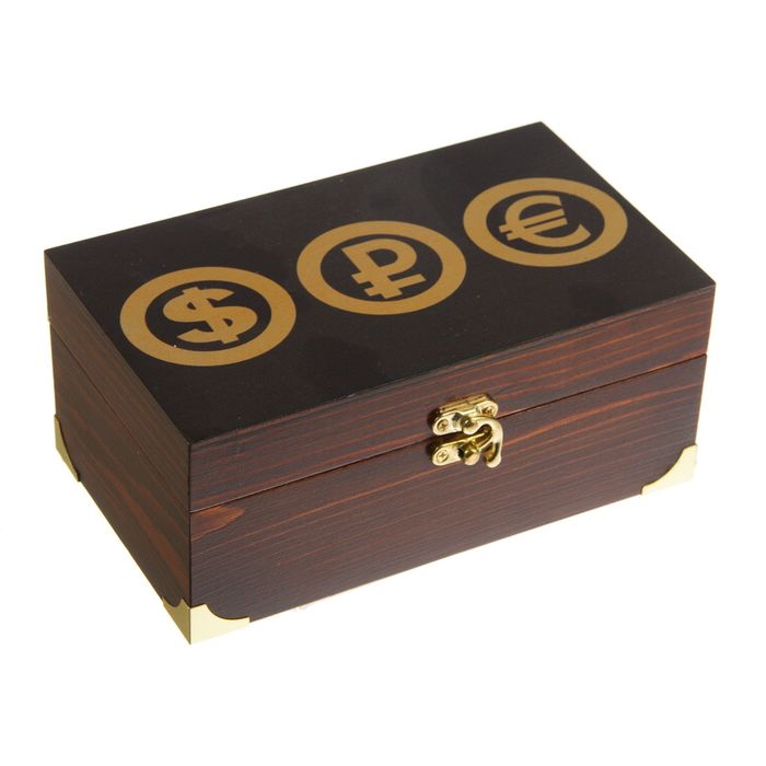 Шкатулка-купюрница дерево "Валюта" 18х10,5х8 см